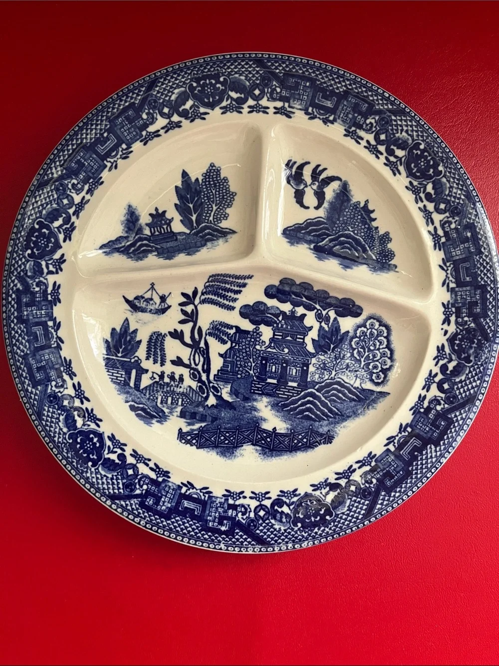 Vintage Blue Willow Divided Ceramic Plate Made in Japan  9.5”D